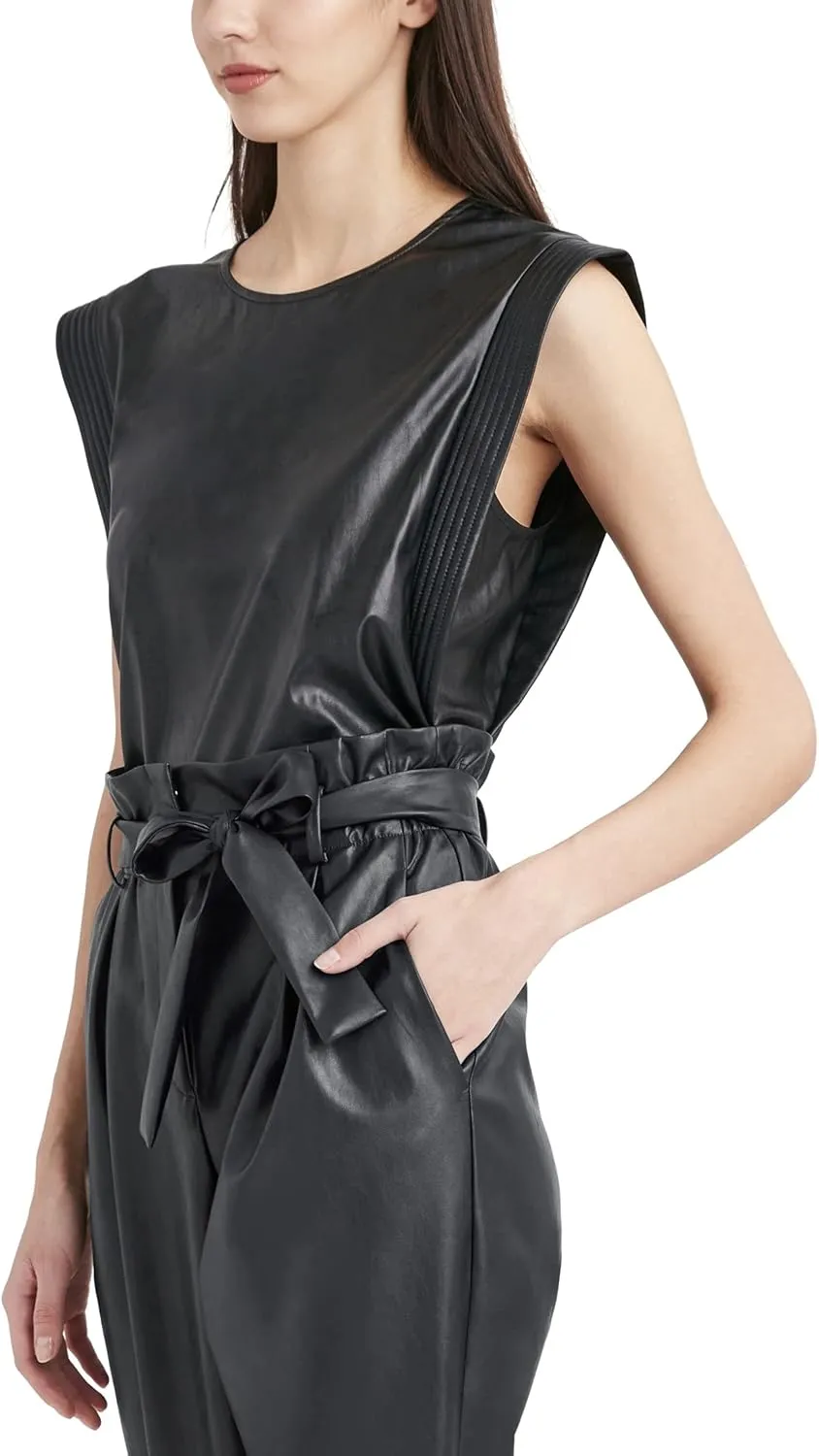 BCBGMAXAZRIA Women's Faux Leather Tank with Relaxed Fit