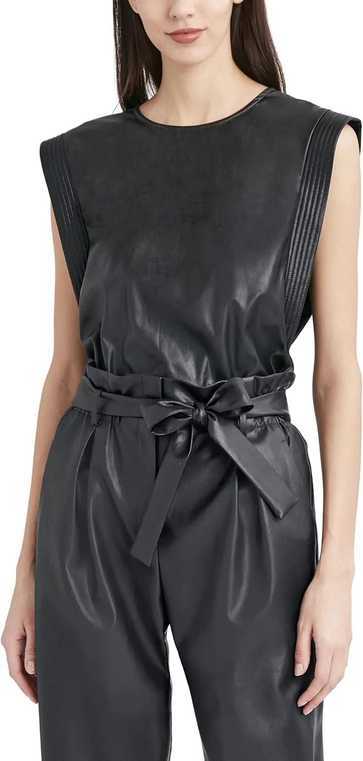 BCBGMAXAZRIA Women's Faux Leather Tank with Relaxed Fit