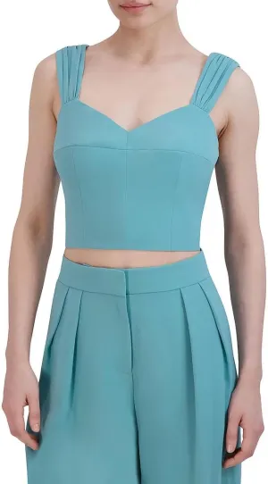 BCBGMAXAZRIA Women's Sweetheart Neck Sleeveless Shirred Strap Crop Top
