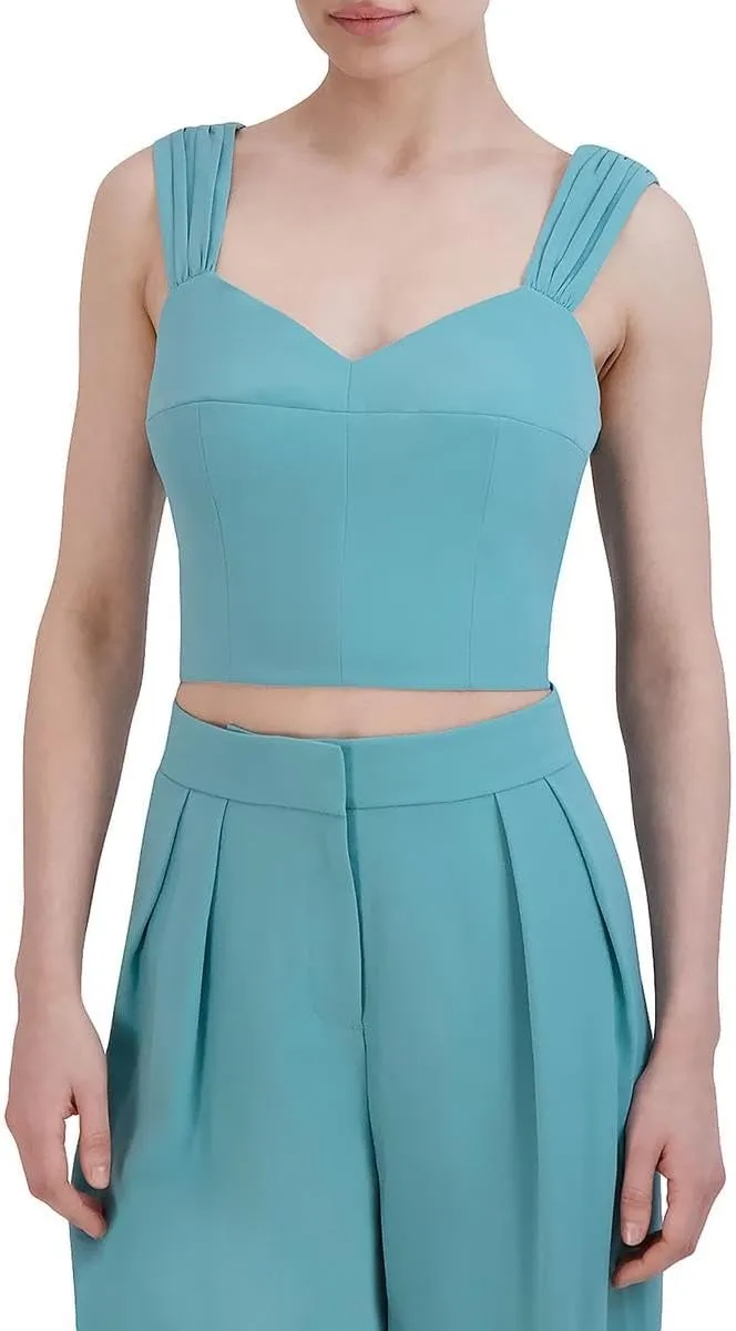 BCBGMAXAZRIA Women's Sweetheart Neck Sleeveless Shirred Strap Crop Top