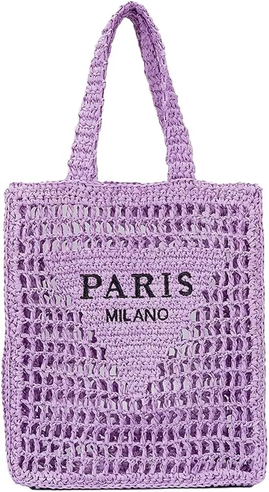 Beach Mesh Tote Bag for Women Hollow Embroidery Straw Bag Large Woven Handbag Shoulder Bag Summer Mesh Straw Beach Bags Purse