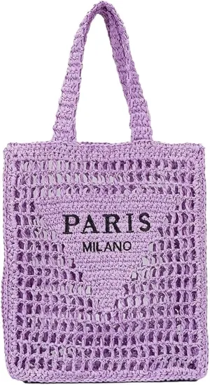 Beach Mesh Tote Bag for Women Hollow Embroidery Straw Bag Large Woven Handbag Shoulder Bag Summer Mesh Straw Beach Bags Purse