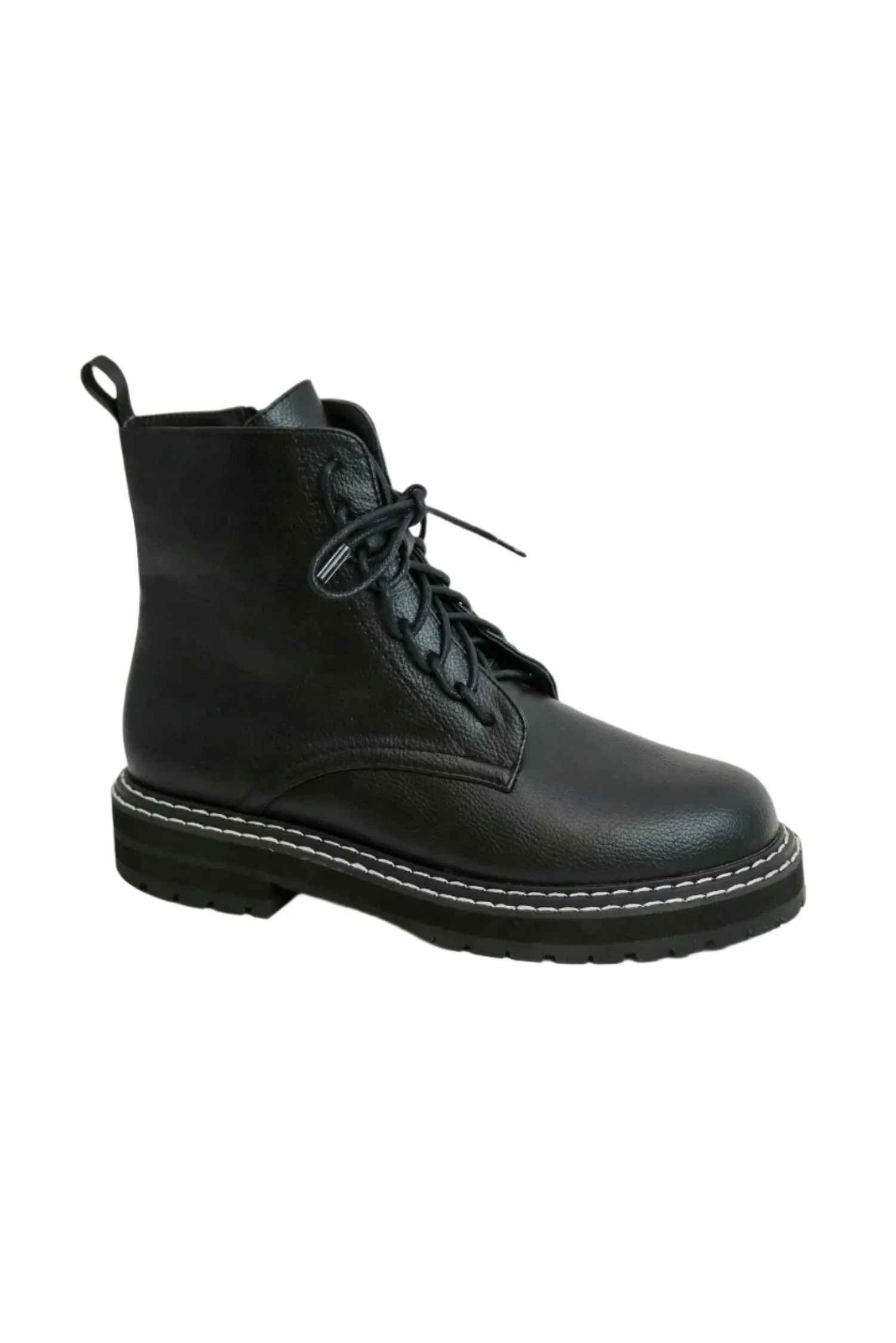 Beast Fashion Faux Leather Lace-Up Boots with Side Zipper
