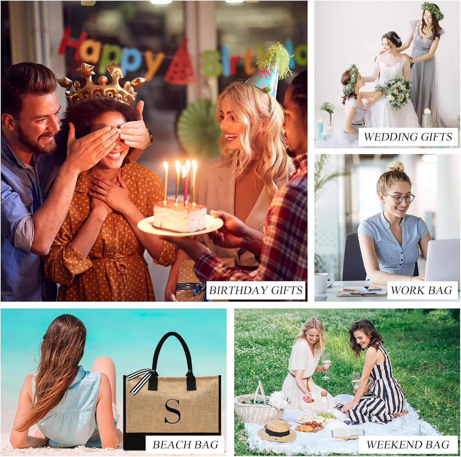 BeeGreen Birthday Gifts For Women 13oz Canvas Tote Bag with Pocket Initial Gifts For Sister Mom Friends Teacher