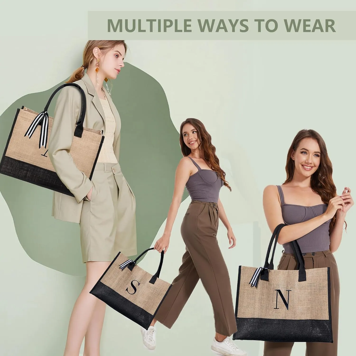 BeeGreen Birthday Gifts For Women 13oz Canvas Tote Bag with Pocket Initial Gifts For Sister Mom Friends Teacher