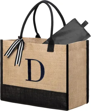 BeeGreen Birthday Gifts For Women 13oz Canvas Tote Bag with Pocket Initial Gifts For Sister Mom Friends Teacher