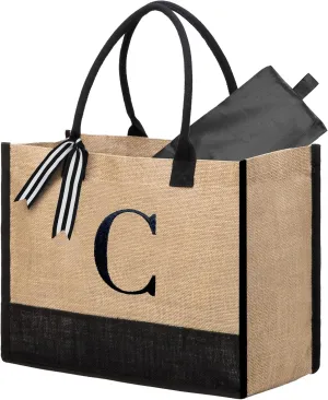 BeeGreen Birthday Gifts For Women 13oz Canvas Tote Bag with Pocket Initial Gifts For Sister Mom Friends Teacher