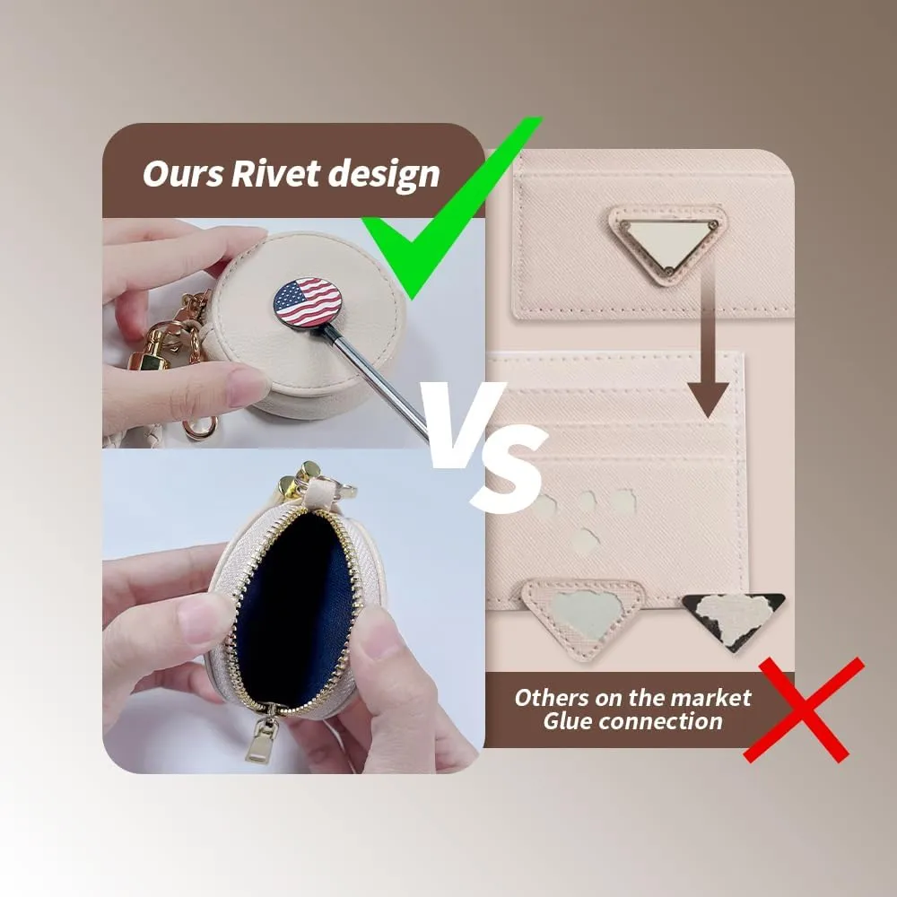 Beige PU Leather Coin Purse with Woven Strap, Metal Enamel Mark, Golden Clasp and Zipper Accessory, Small Change Pouch Wallet,Coin Organizer, Change Holder for Women（American Flag Charm)