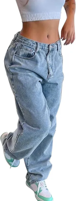Bell Bottom Jeans for Women Mid Rise Baggy Jeans Stretch Bootcut Denim Pants Fashion Raw Hem Trouser Jeans