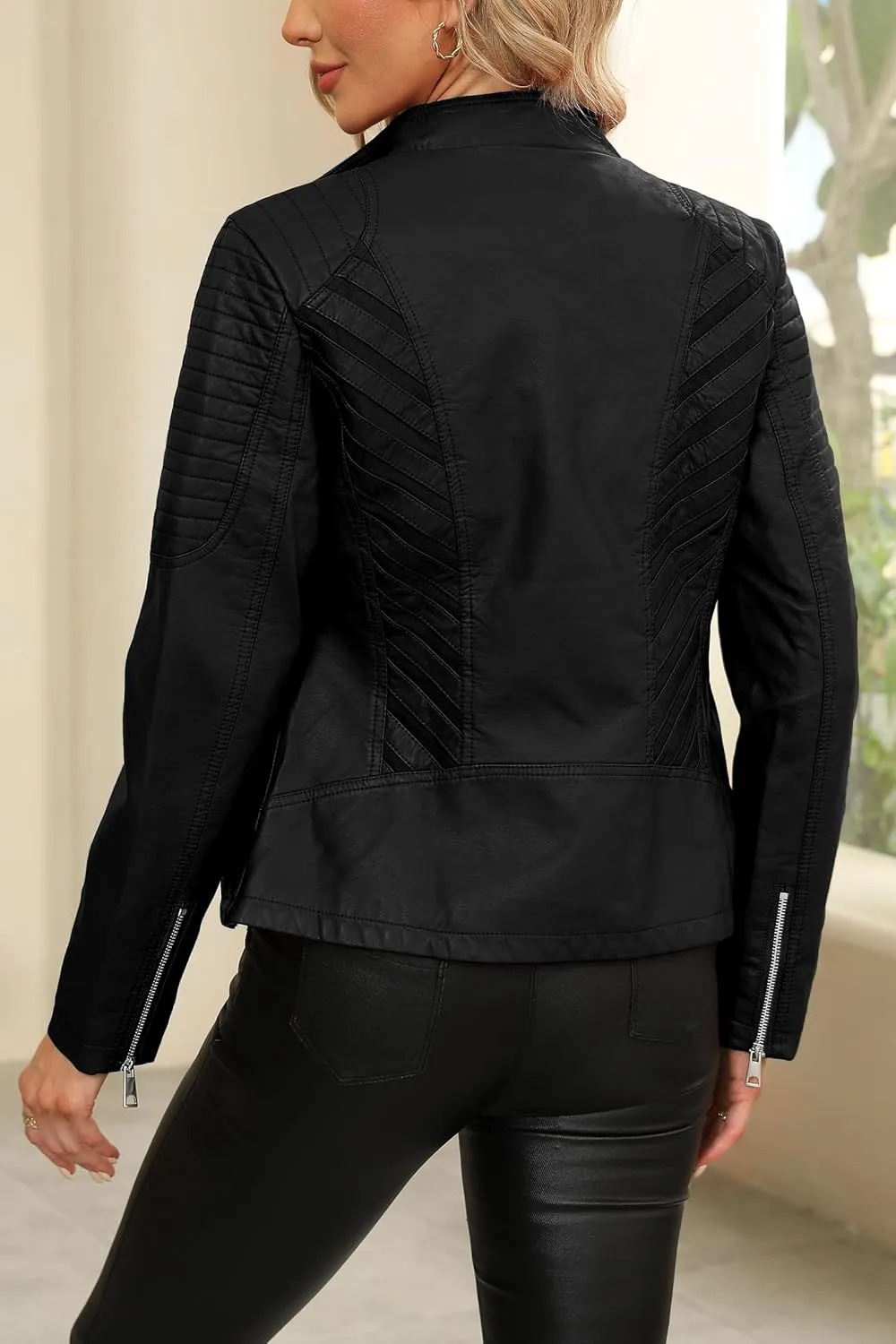 Bellivera Women Faux Leather Motorcycle Jacket Trendy Moto Biker Casual Spring Coat