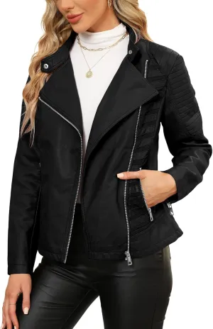 Bellivera Women Faux Leather Motorcycle Jacket Trendy Moto Biker Casual Spring Coat