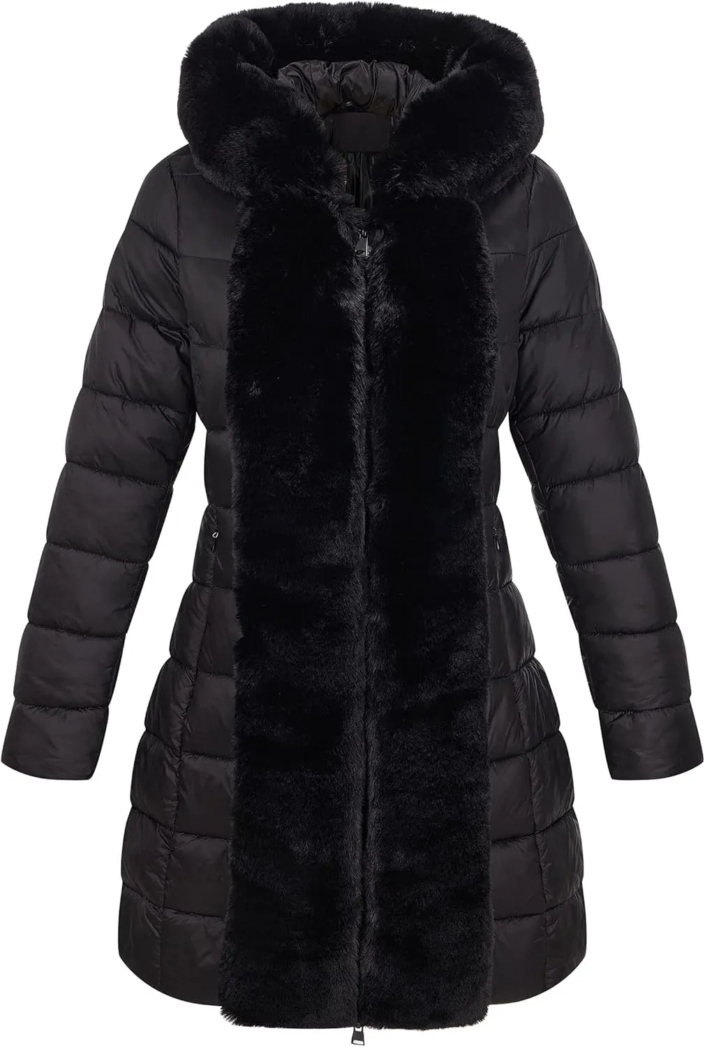 Bellivera Women's Faux Leather Fleece Lined Coat Winter Hooded Zip-up Parka with Belt