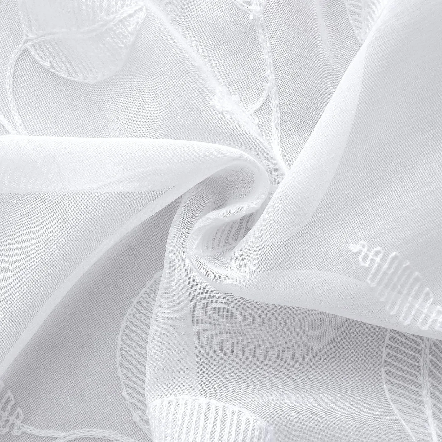BGment White Sheer Curtains 84 Inches Long 2 Panels - Embroidered Leaf Pattern Semi Sheer Curtains Light Filtering Grommet Window Drapes for Living Room, Each Panel 52 x 84 Inch