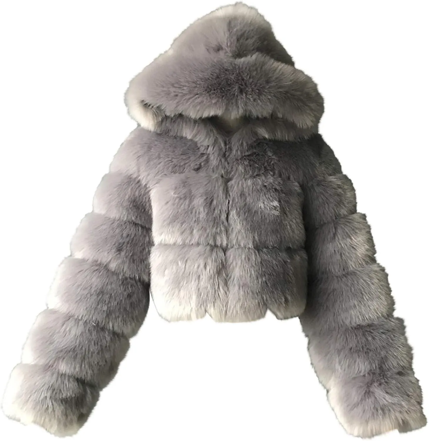 Bidobibo Faux Fur Coat Women with Hood Cropped Bubble Coats Fleece Short Warm Jackets Plus Size Winter Coats for Women