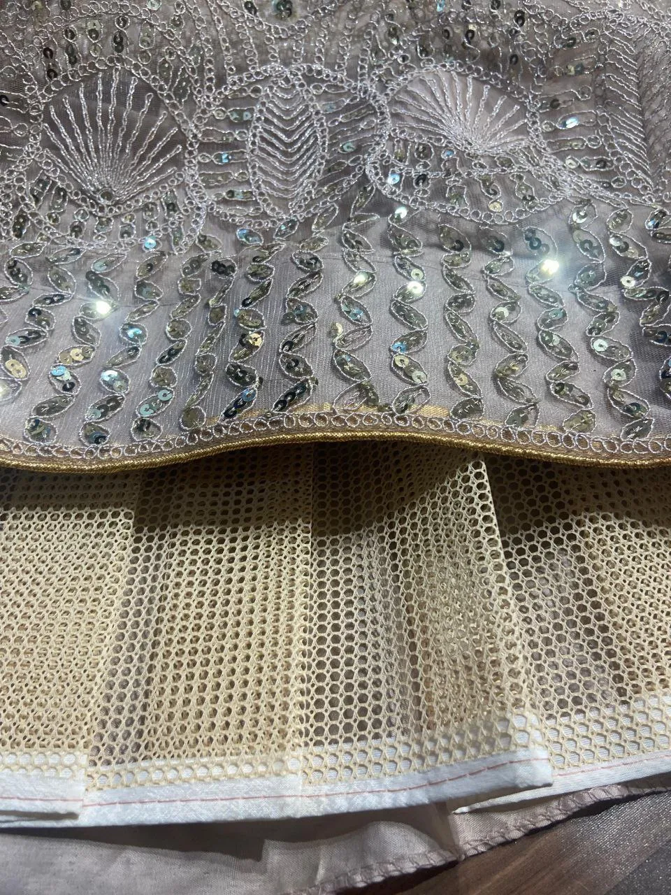 Biege Premium Net Embroidered Lehenga Choli