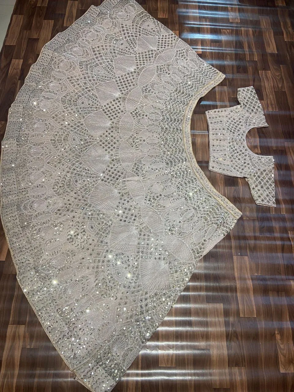 Biege Premium Net Embroidered Lehenga Choli