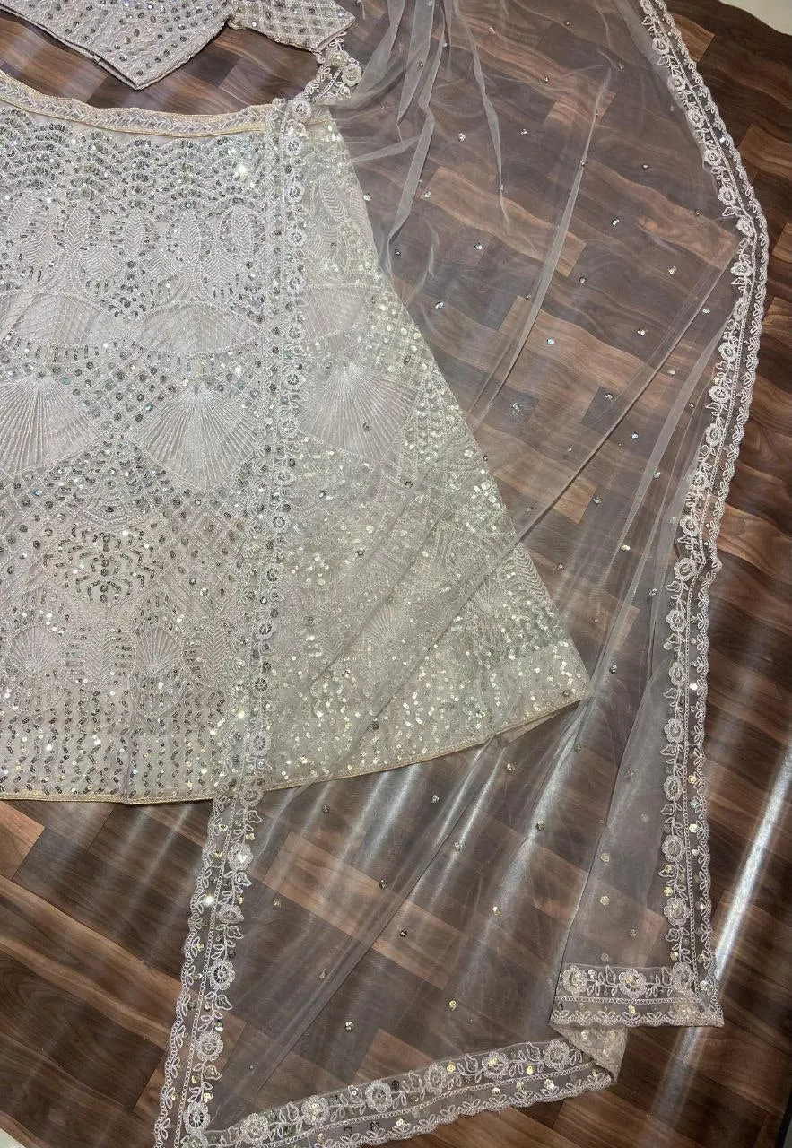 Biege Premium Net Embroidered Lehenga Choli