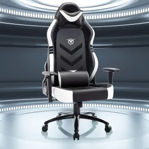 Big and Tall Gaming Chair 350lbs-Racing Computer Gamer Chair,Ergonomic Desk Office PC Chair with Wide Seat, Reclining Back, Adjustable Armrest for Adult Teens-Black/White