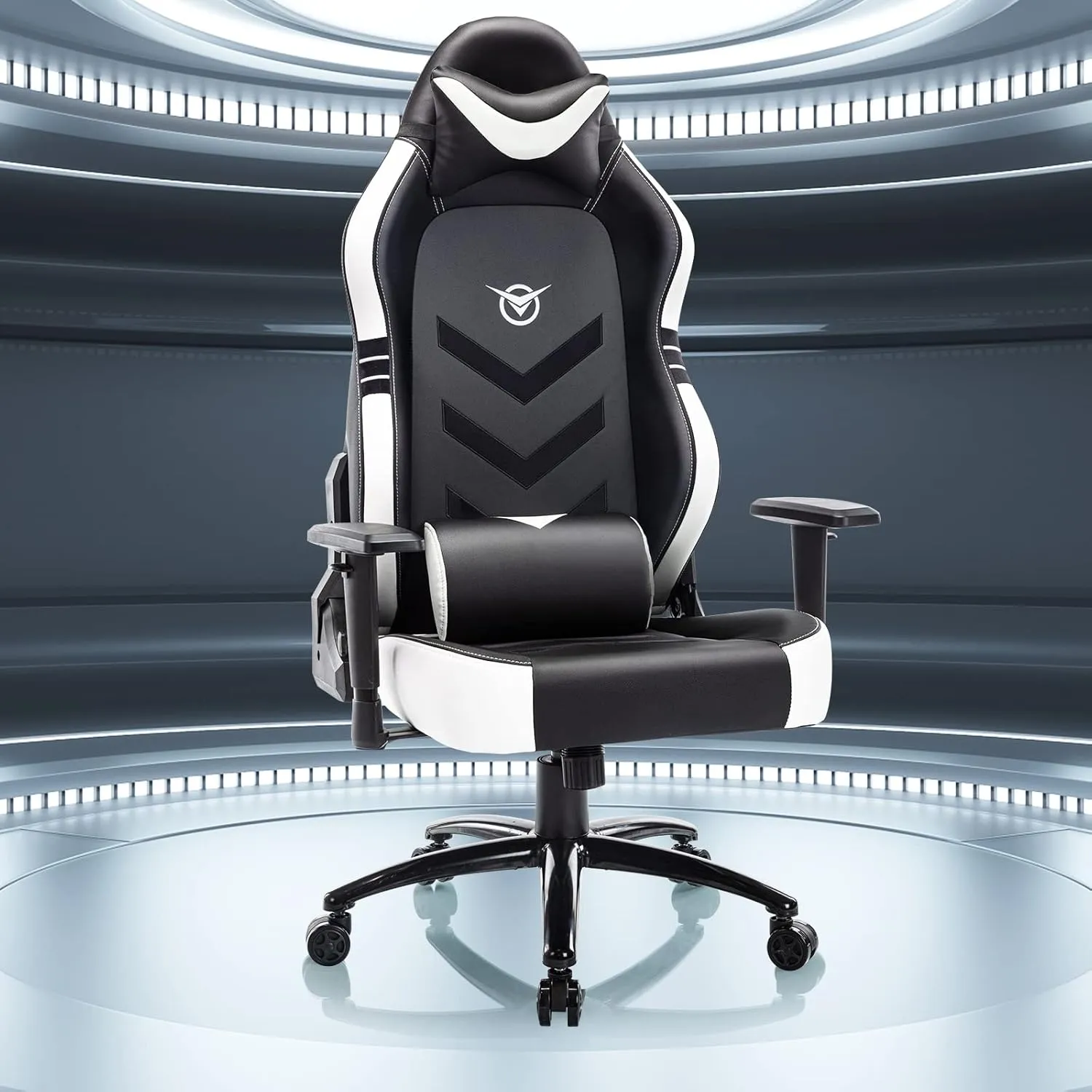 Big and Tall Gaming Chair 350lbs-Racing Computer Gamer Chair,Ergonomic Desk Office PC Chair with Wide Seat, Reclining Back, Adjustable Armrest for Adult Teens-Black/White