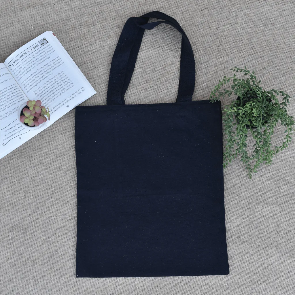 Black canvas tote bag with map design embroidery