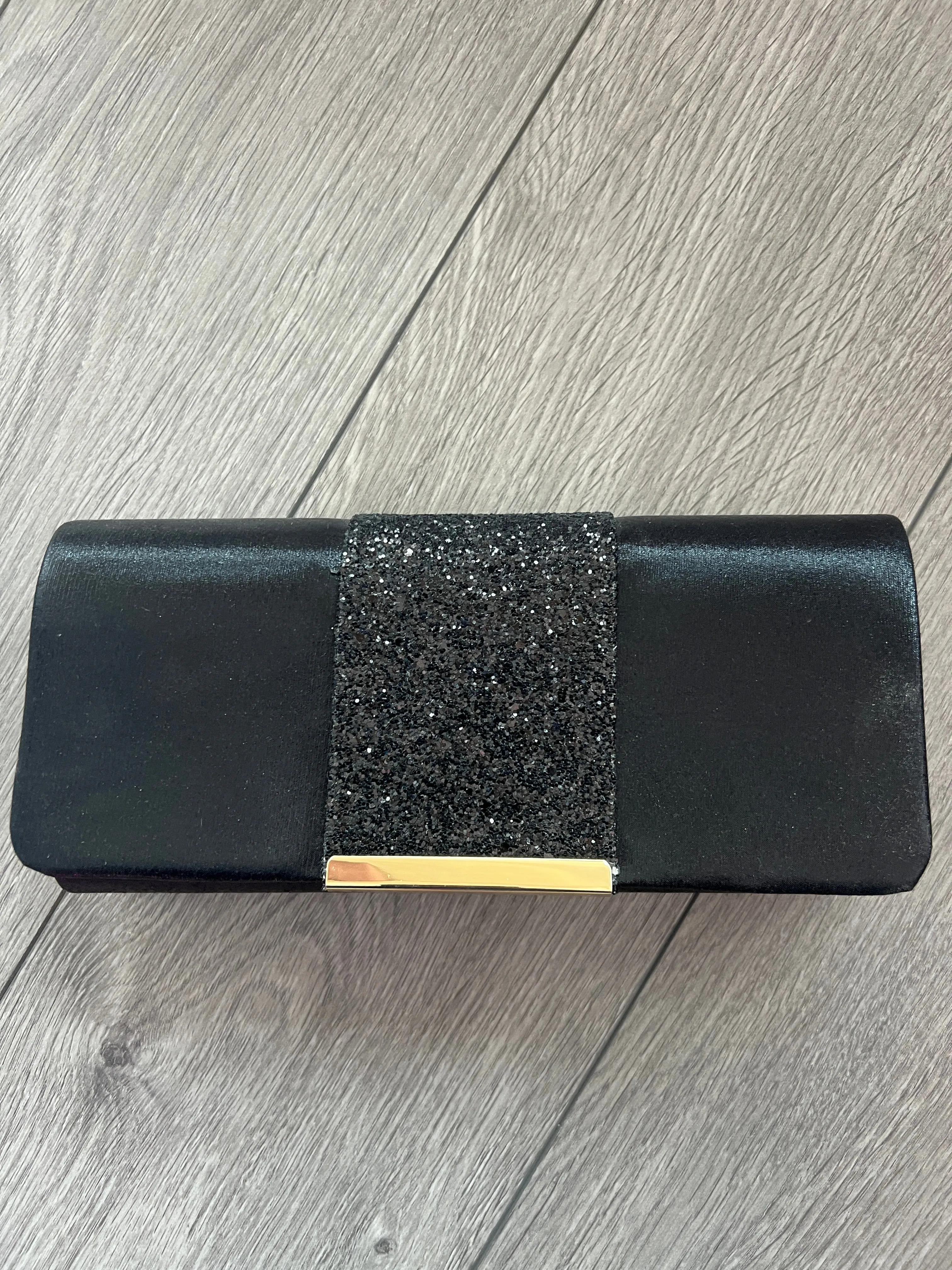 Black Clutch Bag With Glitter Strip
