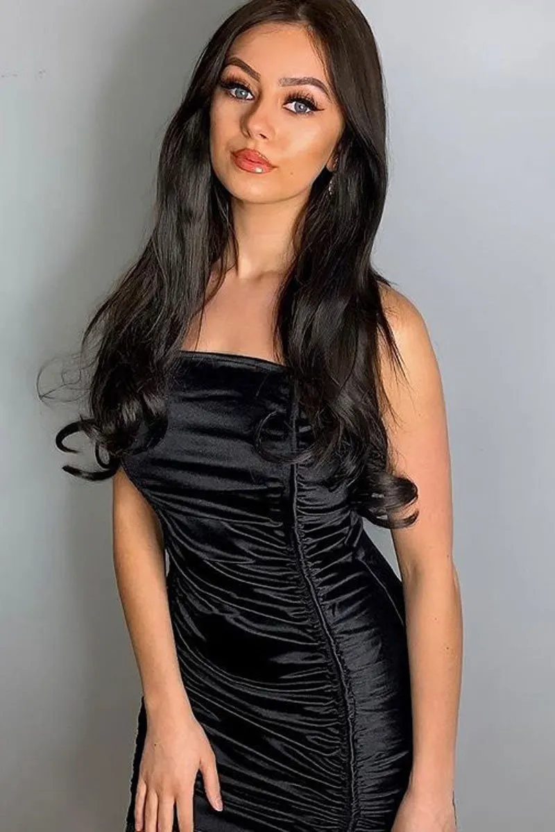 Black Delsie Dress - Front Ruched Happy customers Mini Functional design Satin