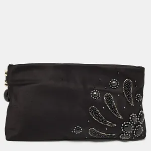 Black Satin Embellished Clutch