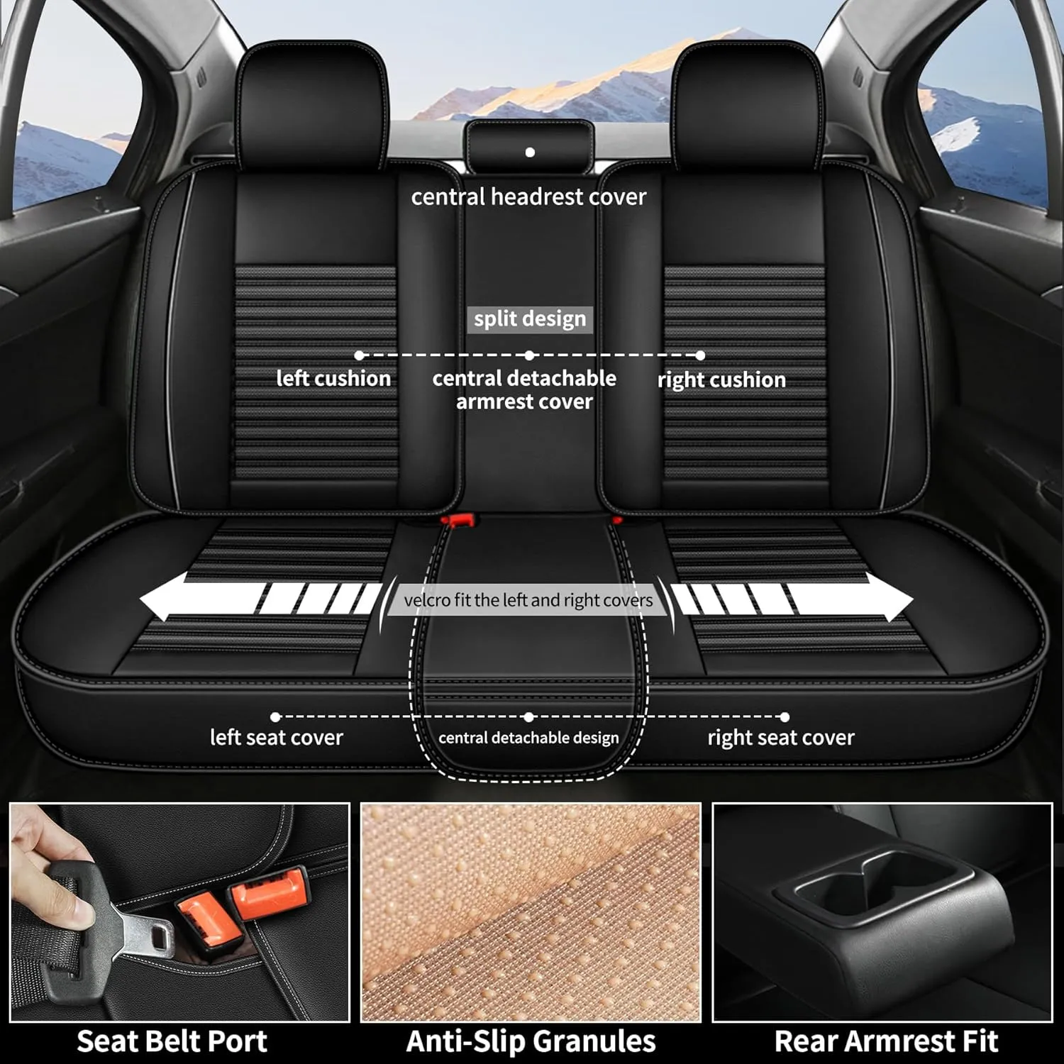 Black Seat Covers Full Set Fit for Hyundai Santa Cruz 2022-2025 Breathable and Waterproof Car Seat Covers 5 Seat Leather Seat Covers
