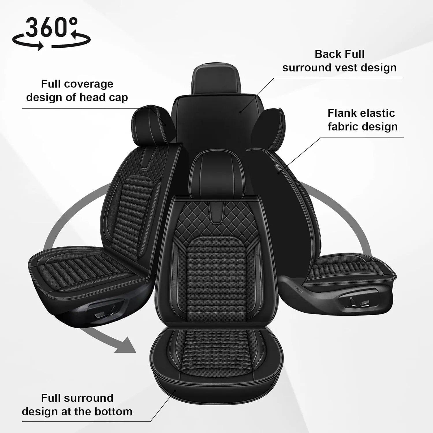 Black Seat Covers Full Set Fit for Hyundai Santa Cruz 2022-2025 Breathable and Waterproof Car Seat Covers 5 Seat Leather Seat Covers