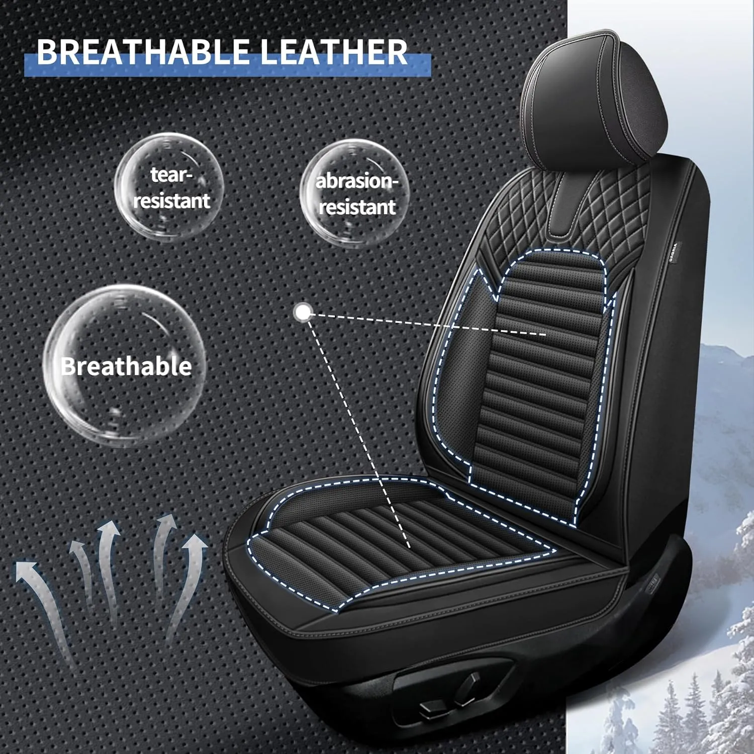 Black Seat Covers Full Set Fit for Hyundai Santa Cruz 2022-2025 Breathable and Waterproof Car Seat Covers 5 Seat Leather Seat Covers