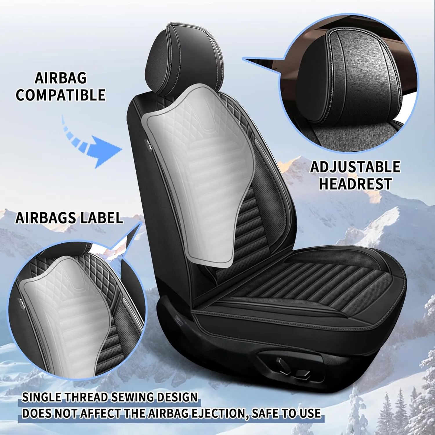 Black Seat Covers Full Set Fit for Hyundai Santa Cruz 2022-2025 Breathable and Waterproof Car Seat Covers 5 Seat Leather Seat Covers
