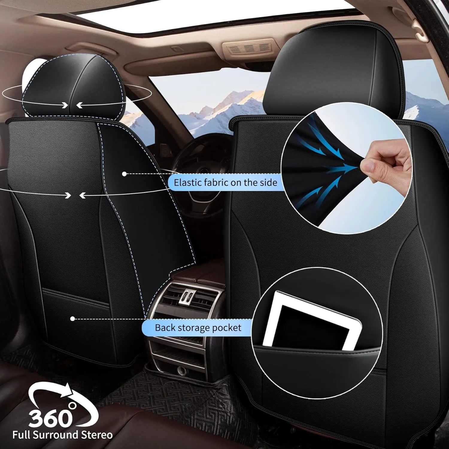 Black Seat Covers Full Set Fit for Hyundai Santa Cruz 2022-2025 Breathable and Waterproof Car Seat Covers 5 Seat Leather Seat Covers