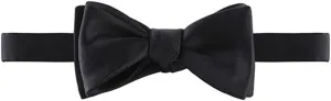 Black Solid Satin Silk Two Piece Bow Tie