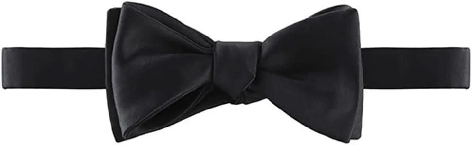 Black Solid Satin Silk Two Piece Bow Tie