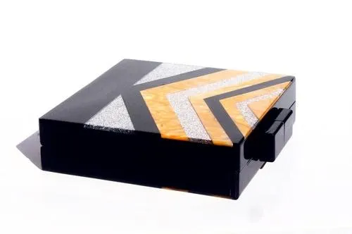 Black V Strip Silver Glitter Box Clutch