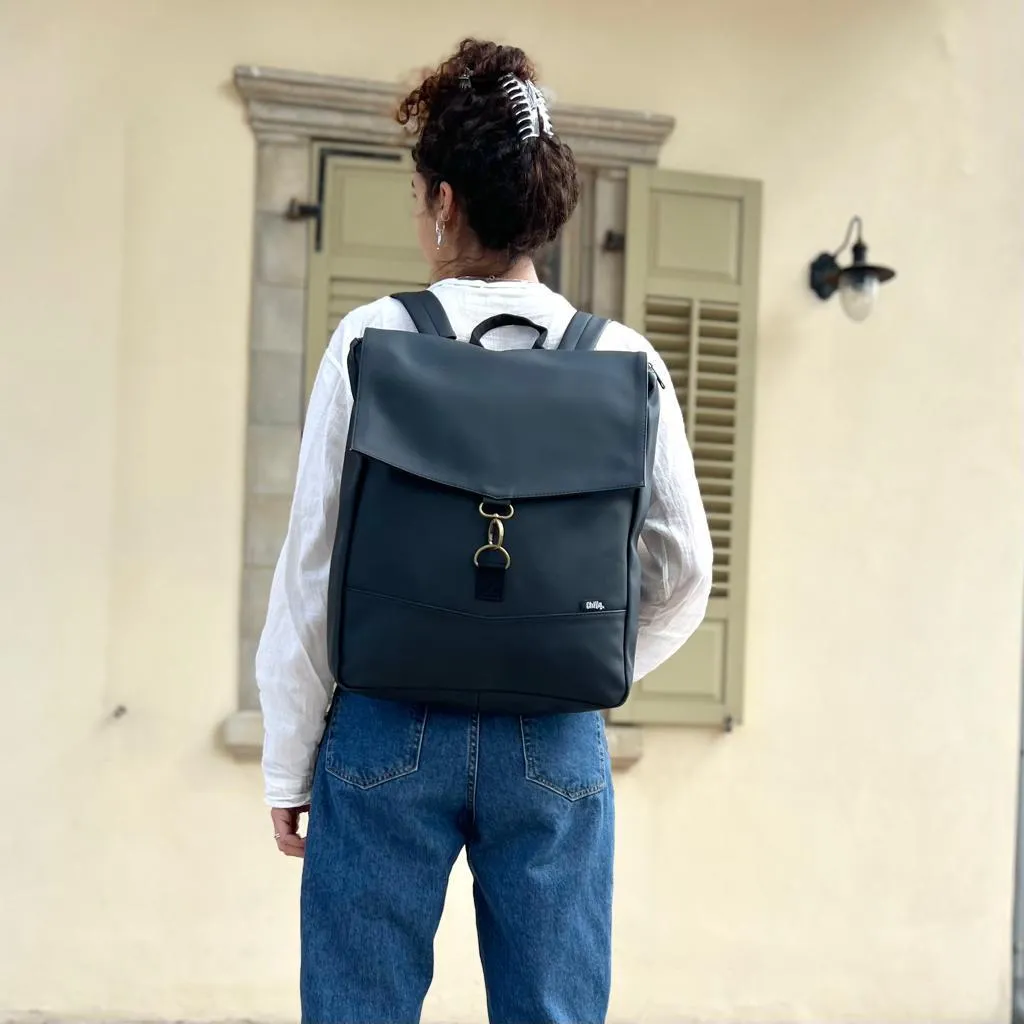 Black Vegan Leather Large Students Backpack
