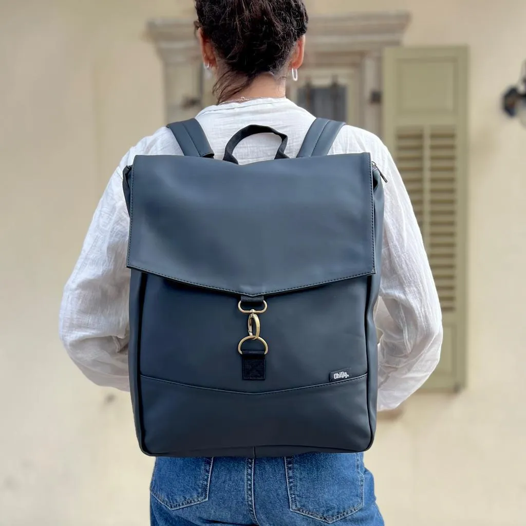 Black Vegan Leather Large Students Backpack