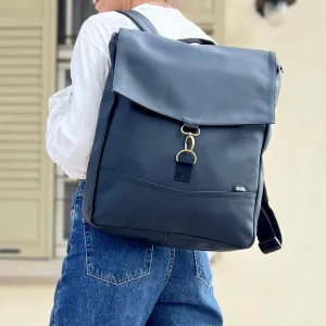Black Vegan Leather Large Students Backpack