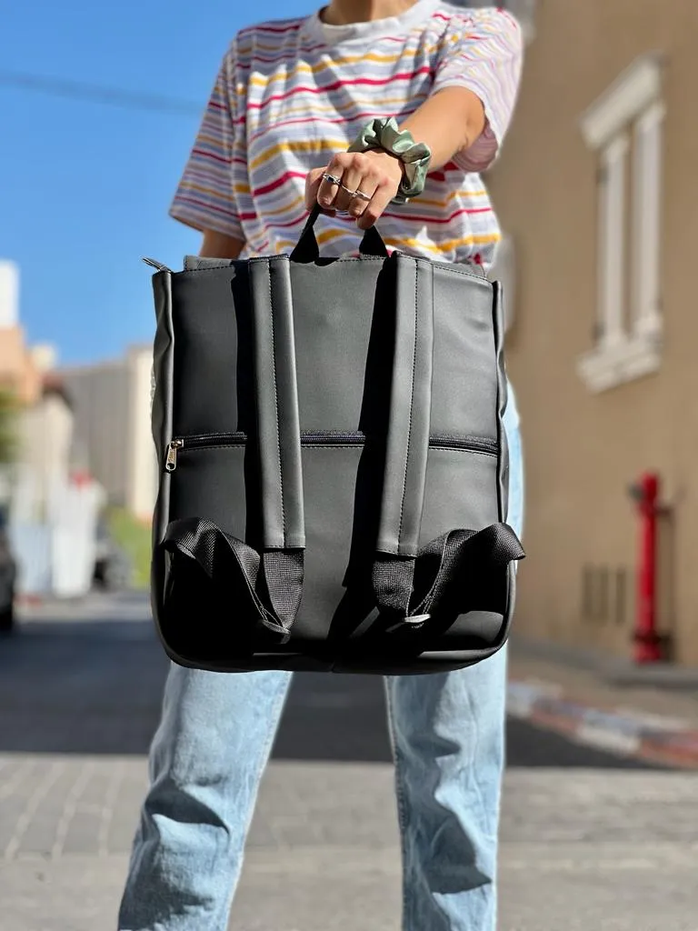 Black Vegan Leather Large Students Backpack