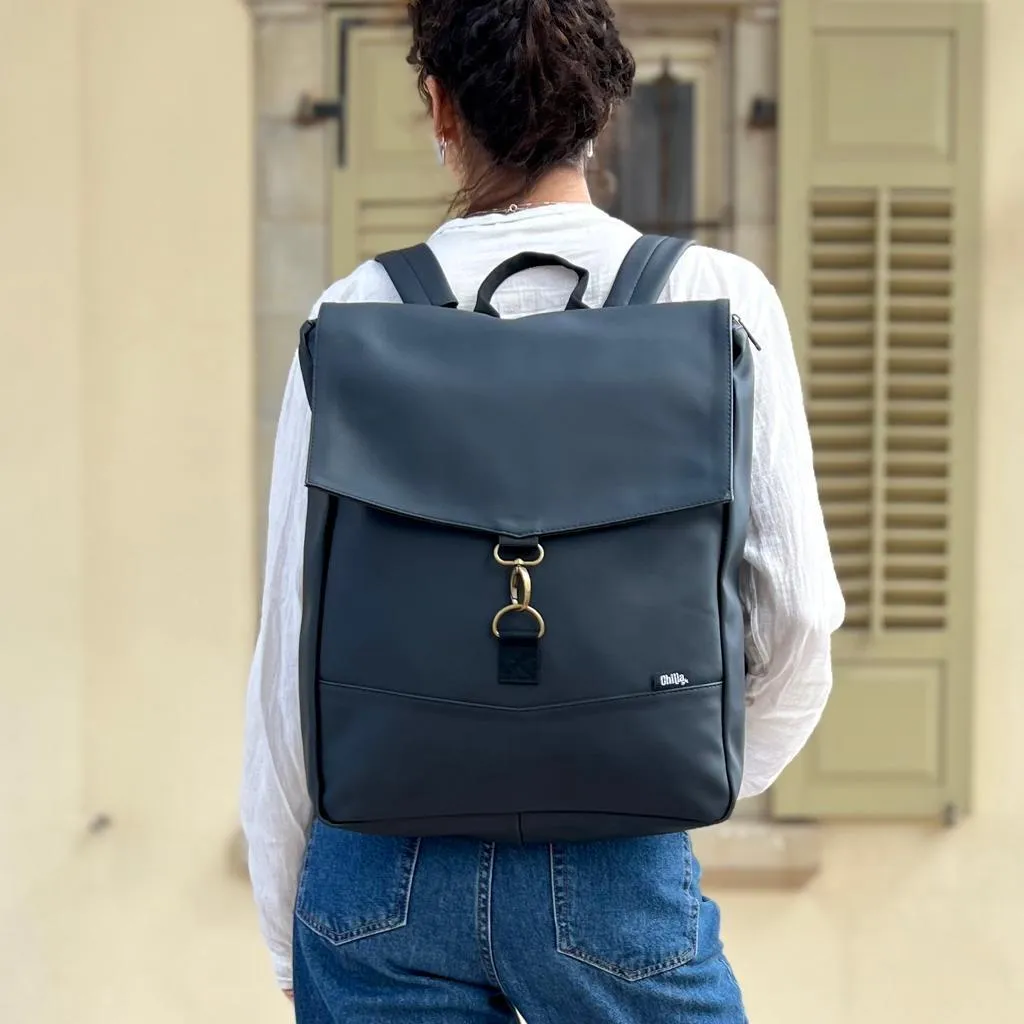 Black Vegan Leather Large Students Backpack