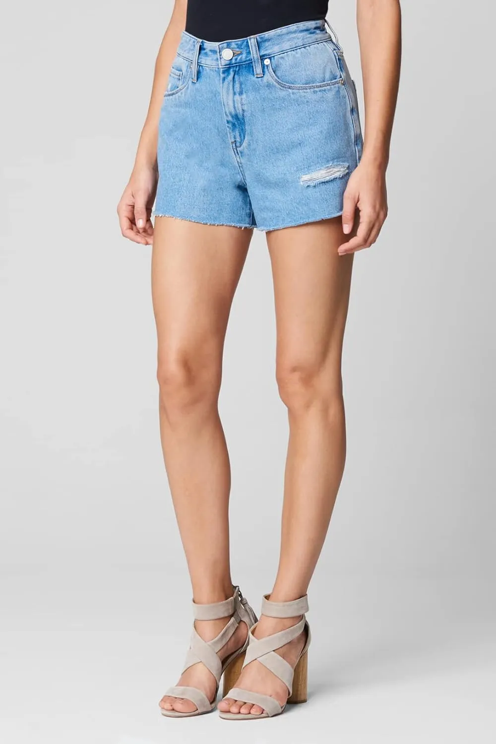 [BLANKNYC] Womens Luxury Clothing High Rise Five Pockets Denim Shorts with Small Rips, Comfortable & Stylish