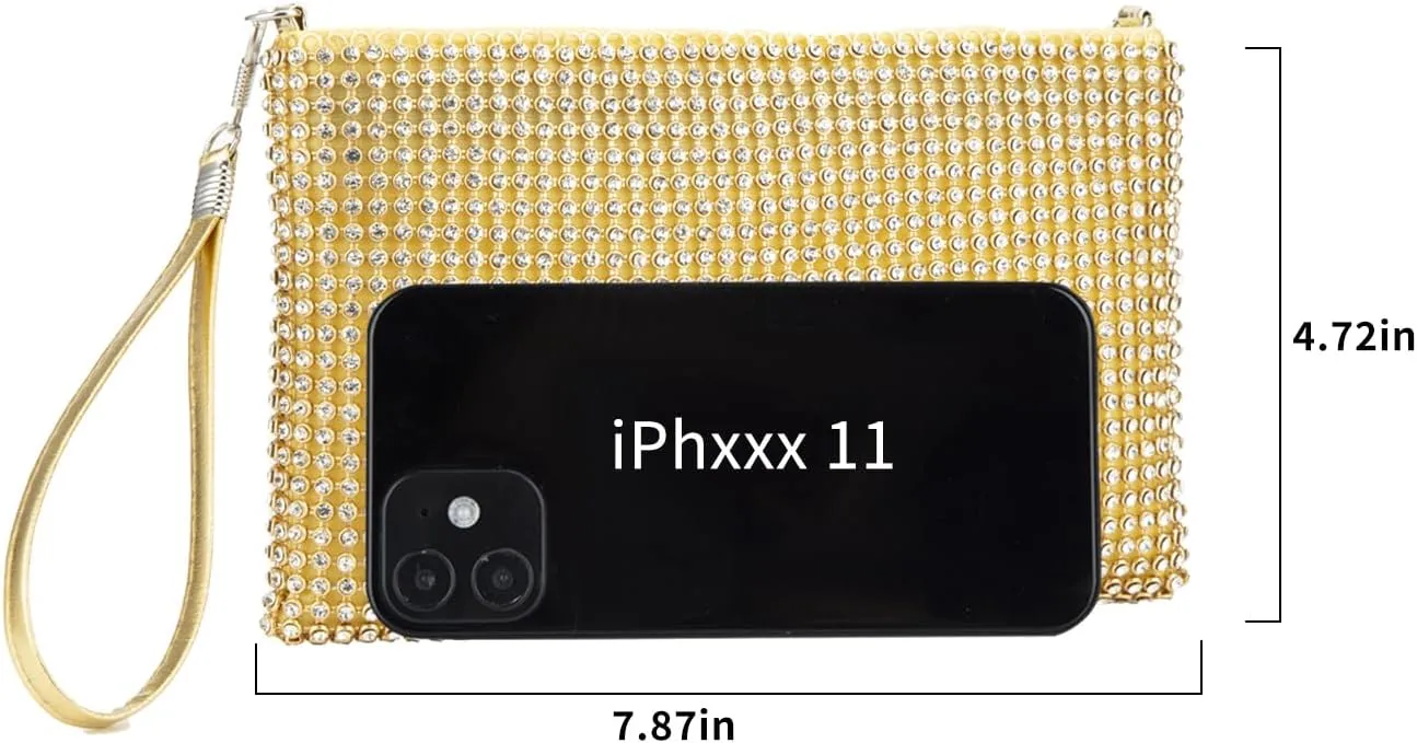 Bling Mesh Purse Small Clutch for Women Money Purse Evening Wristlet Clutch Bag Little Crystal Cell Phone Purses