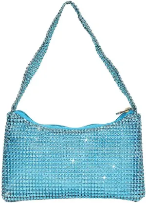 Bling Under the Arm Purse Shoulder Bag Bling Purses Rhinestones Women's Evening Handbag for Wedding Party Shopping Skyblue