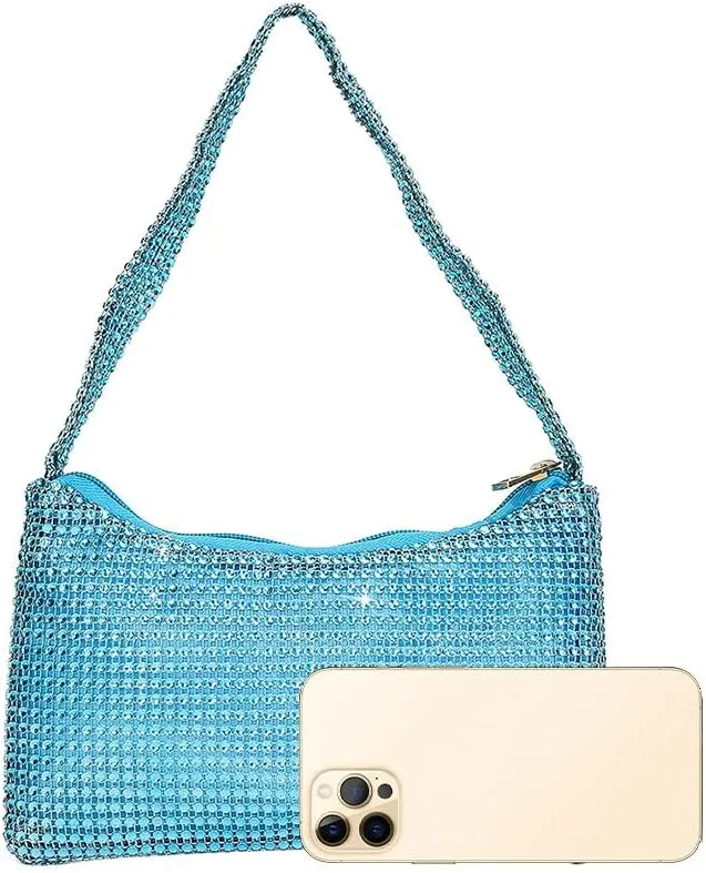 Bling Under the Arm Purse Shoulder Bag Bling Purses Rhinestones Women's Evening Handbag for Wedding Party Shopping Skyblue