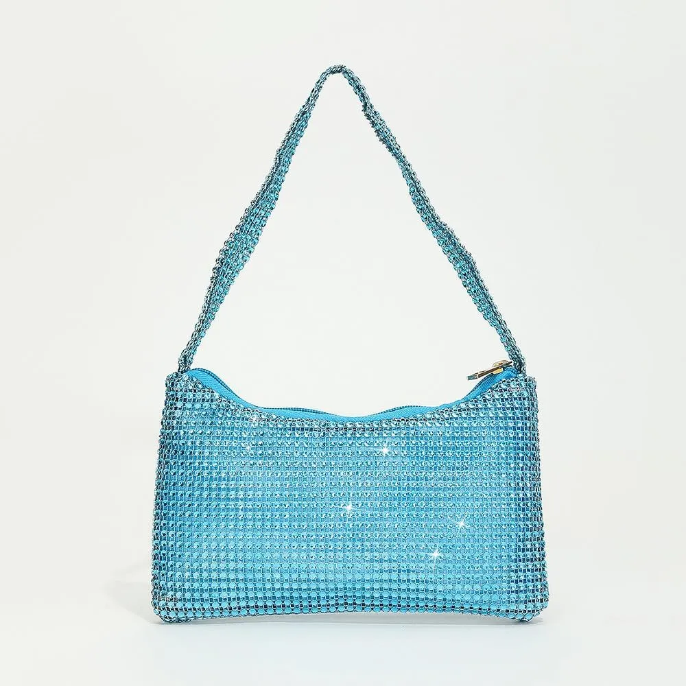 Bling Under the Arm Purse Shoulder Bag Bling Purses Rhinestones Women's Evening Handbag for Wedding Party Shopping Skyblue