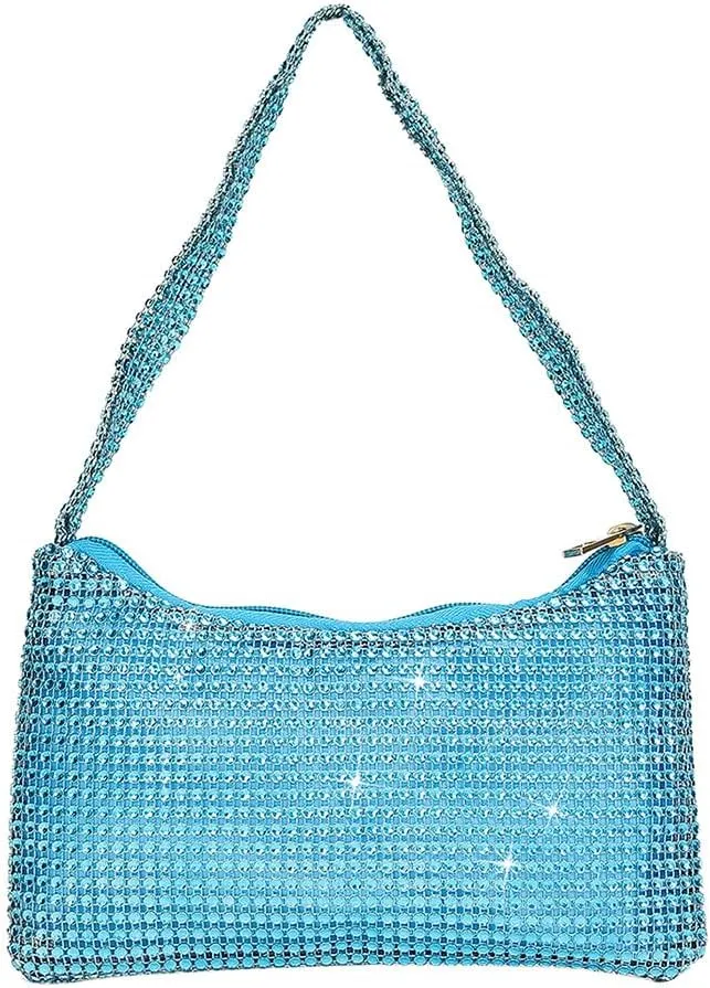 Bling Under the Arm Purse Shoulder Bag Bling Purses Rhinestones Women's Evening Handbag for Wedding Party Shopping Skyblue