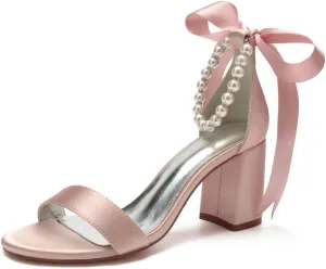 Block Heel Bridal Shoes Open Toe Pearl Heels Wedding Shoes for Bride Wedding Sandals Bride Heels