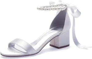 Block Heel Bridal Shoes Open Toe Pearl Heels Wedding Shoes for Bride Wedding Sandals Bride Heels