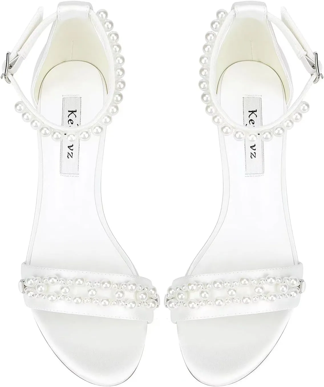 Block Heel Wedding Sandals Pearl Heels Open Toe Wedding Shoes for Bride Ankle Strap Bridal Shoes