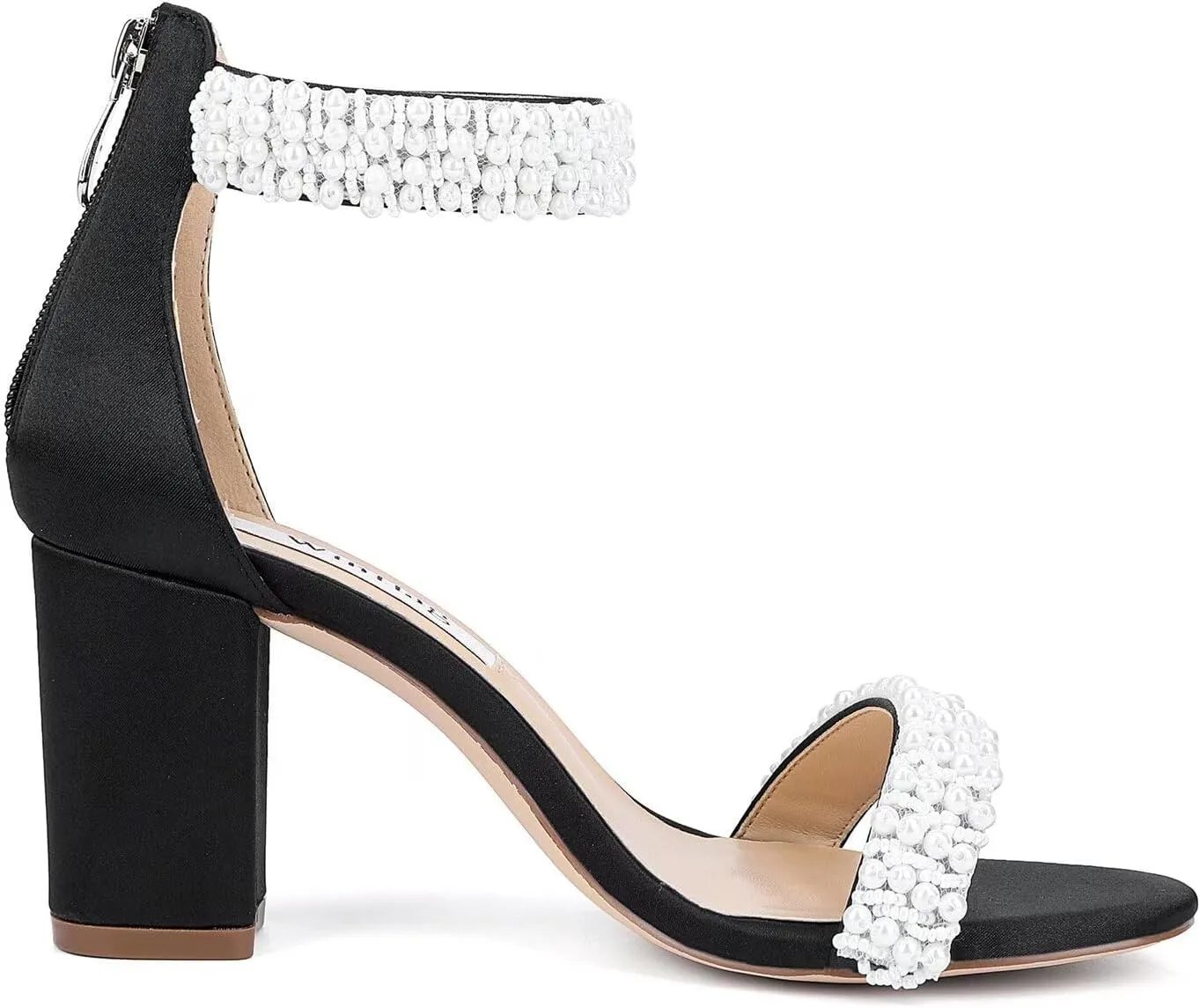 Block Heel Wedding Sandals Pearl Heels Open Toe Wedding Shoes for Bride Bridal Shoes